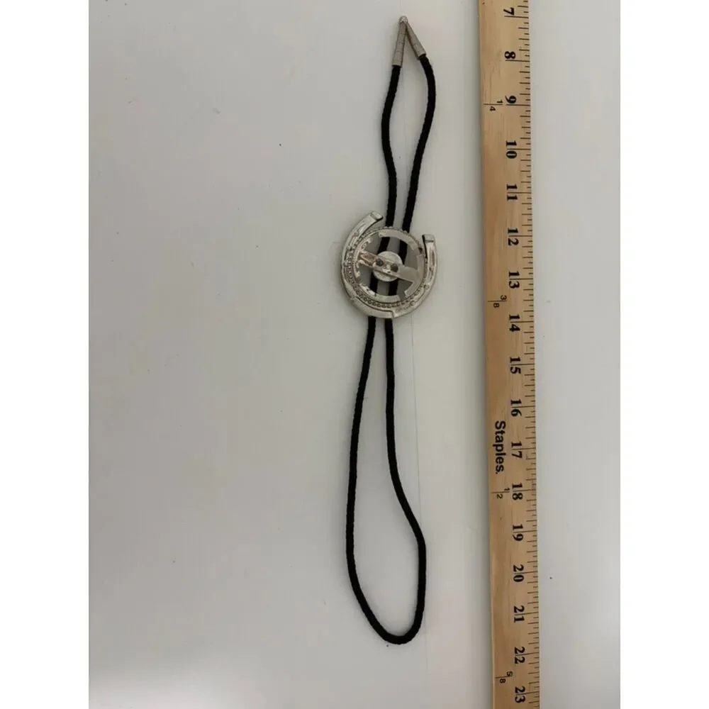 Vintage silver metal horseshoe and star bolo tie -space for half dollar